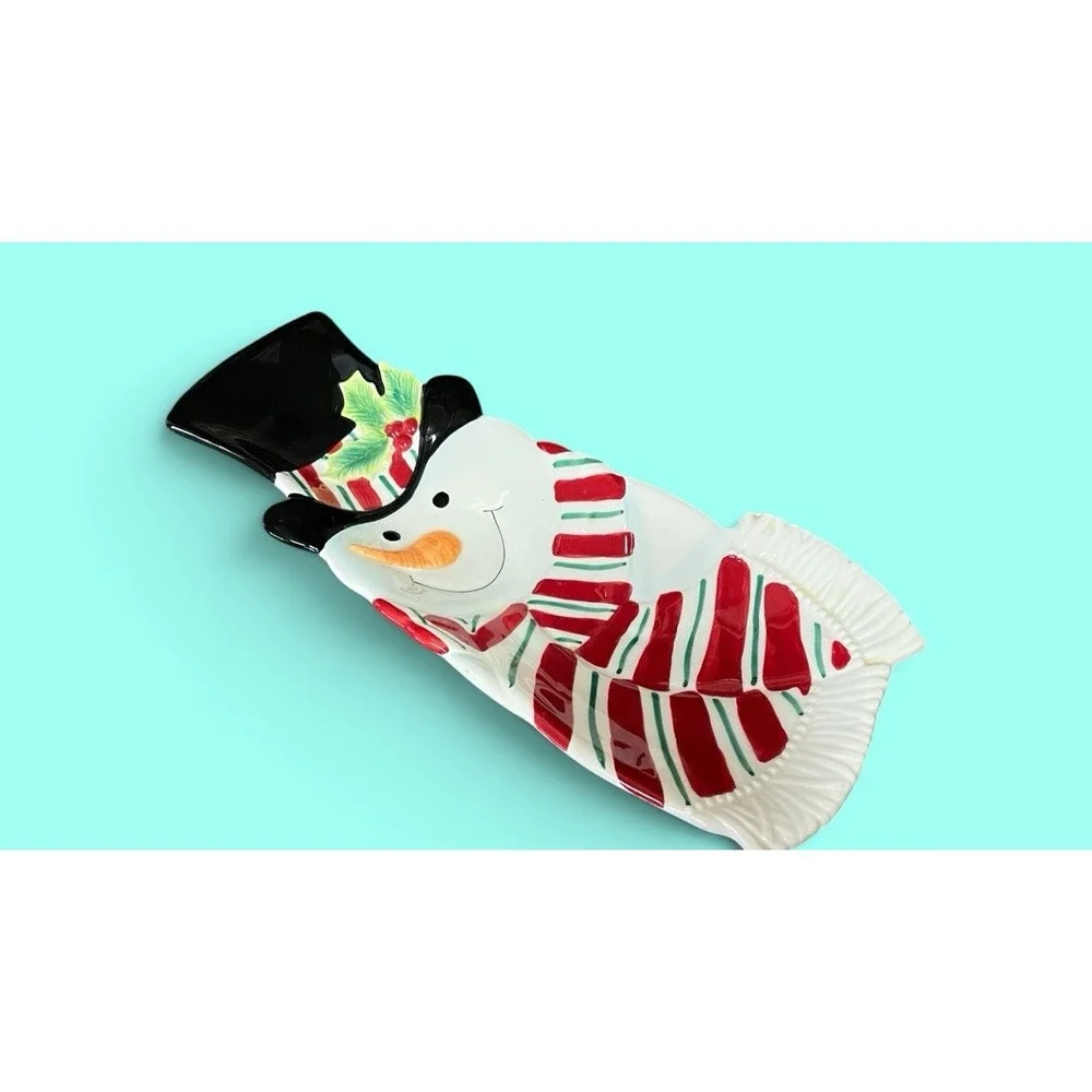 Fitz & Floyd Snack Therapy Snowman Candy Canape Serving Plate Bowl Christmas Fun